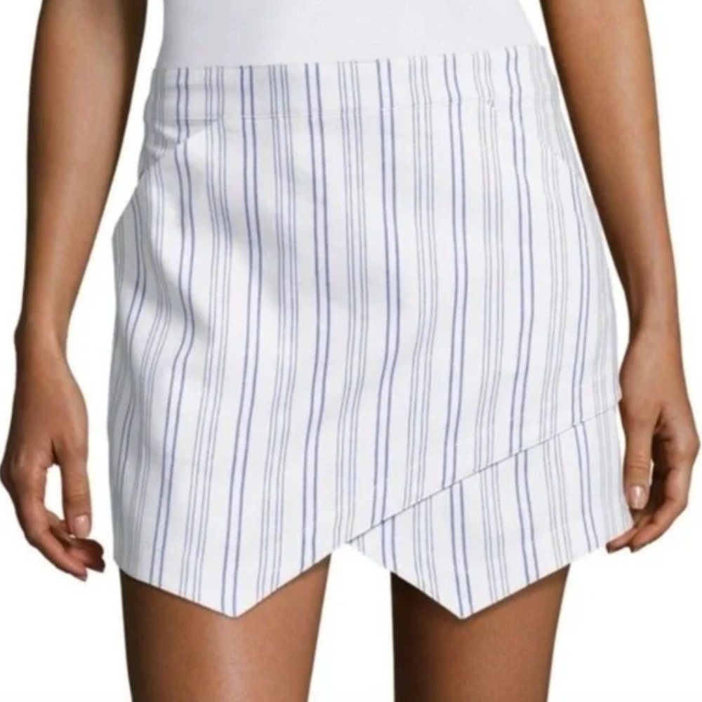 BCBGMAXAZRIA Beckett White Blue Striped Mini Skirt Size M